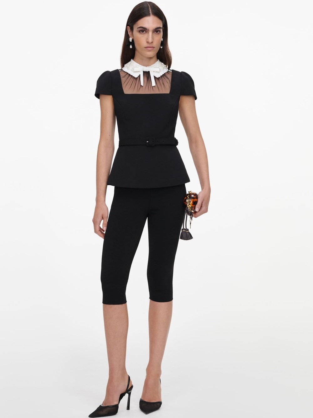 NWOT Self-Portrait BLACK CREPE BOW COLLAR TOP